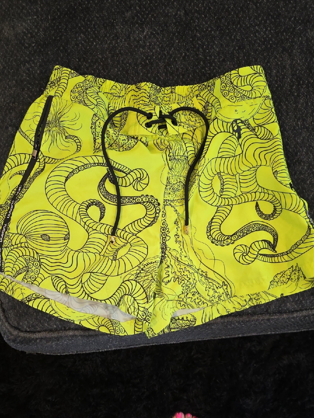 Tucann Neon Yellow Octopus Print Swim Shorts